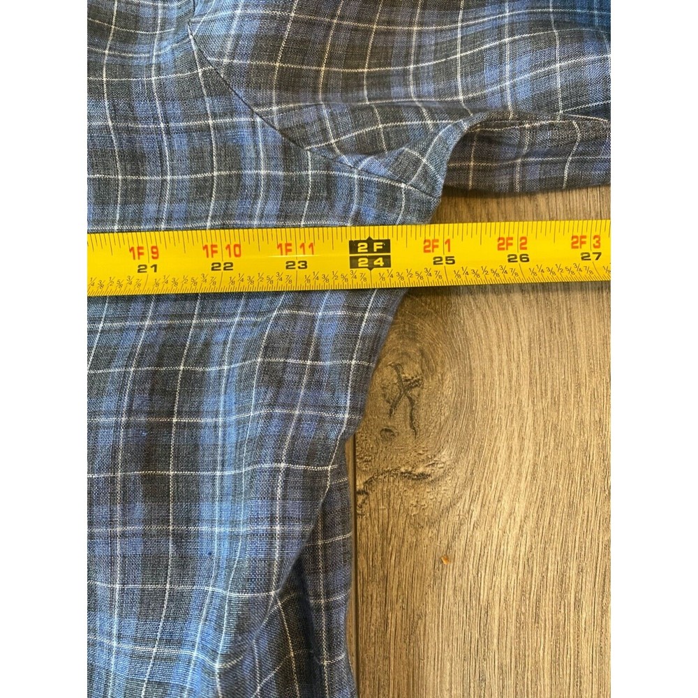 CASTANGIA 1850 Mens 17.5/44 XL Linen Long Sleeve Plaid Button Up Shirt Italian - Picture 5 of 10